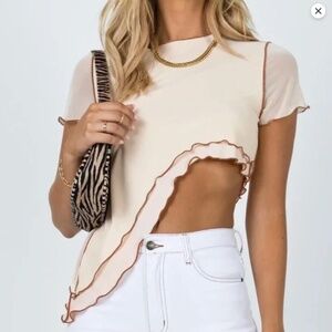 Princess Polly Cream and Brown Asymmetrical Top